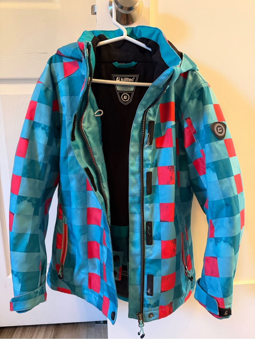 Kids' Teal & Red Checkered Ski Jacket